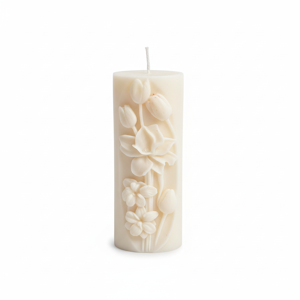 Floral Pillar Candle Clean Product Photo