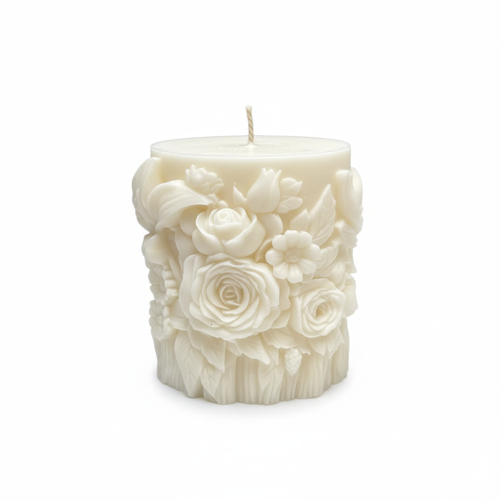 Rose Bouquet Pillar Candle Clean Product Photo