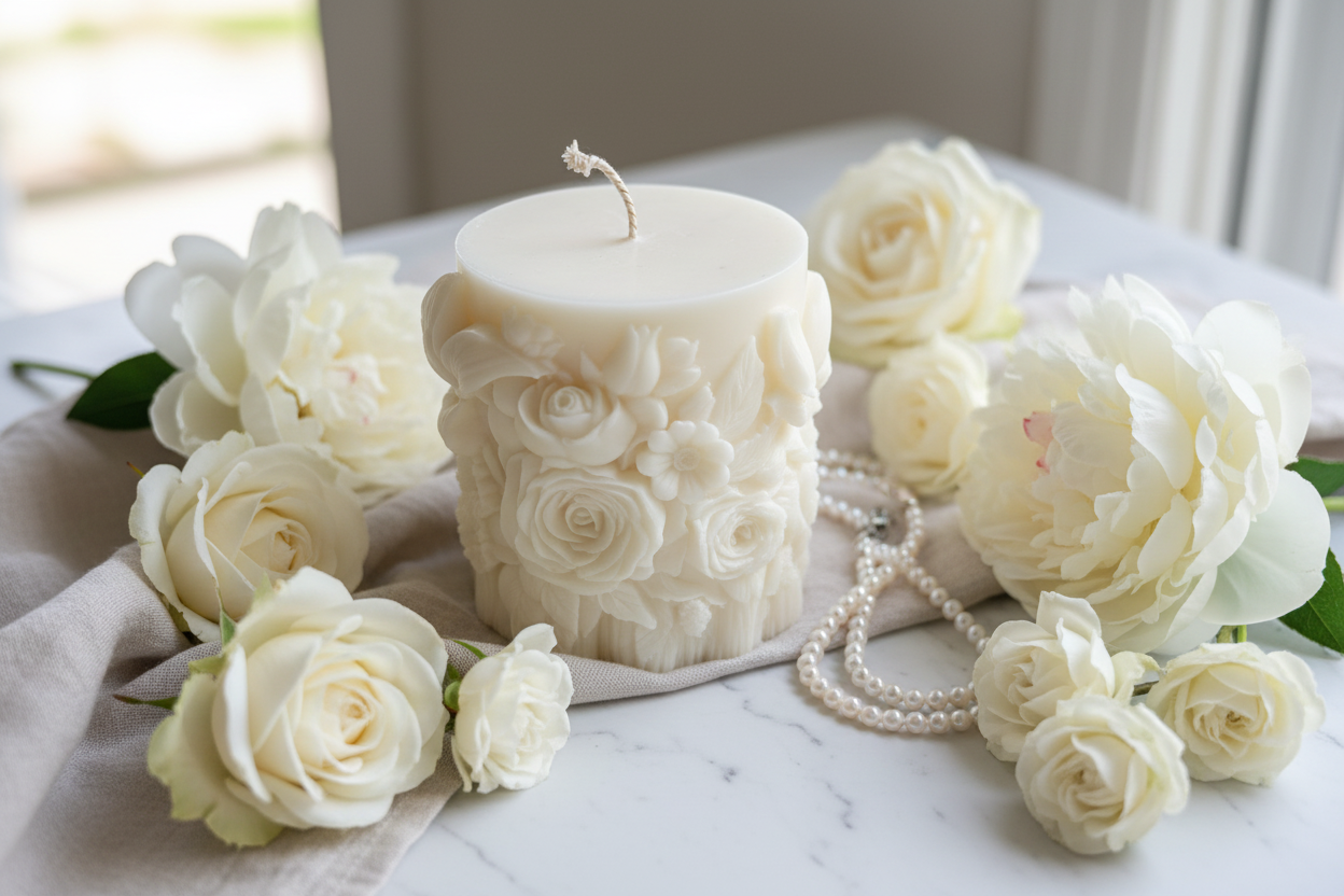 Rose Bouquet Pillar Candle Lifestyle
